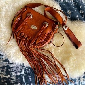 Vintage leather fringe purse w/ silver accents